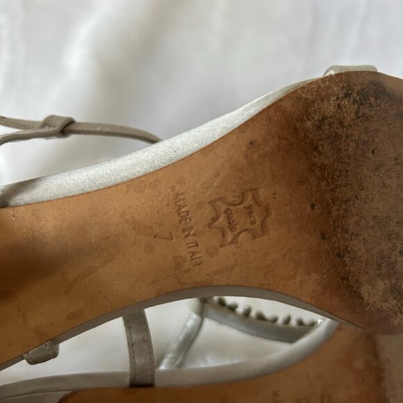 St. John Silver Jeweled Heels Womens Size 7 Strappy Adjustable Made in Italy VTG - Picture 8 of 10